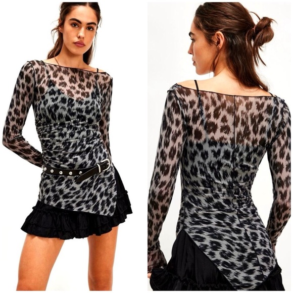 Free People Intimately Something Extra Mesh Black Ruched Split Hem Women’s Top - Picture 1 of 12